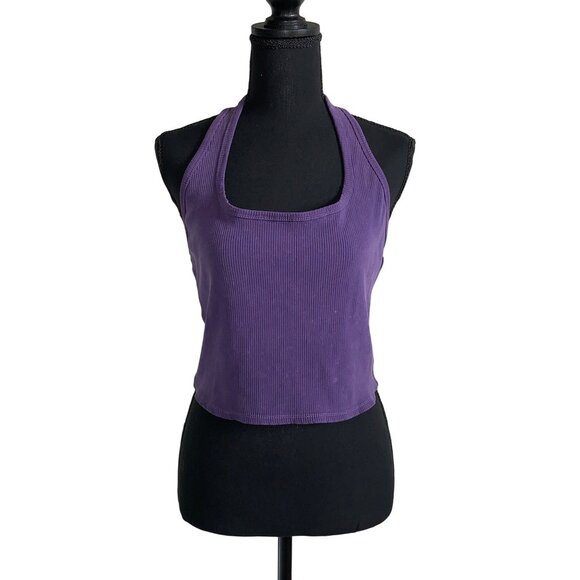 Wild Fable Womens Stretch Purple Ribbed Knit Halter Crop Top Size XL - Picture 1 of 12